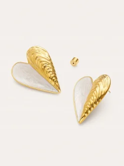 Pendientes Mejillón Enamel Acero Baño Oro