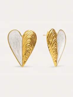 Pendientes Mejillón Enamel Acero Baño Oro