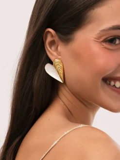 Pendientes Mejillón Enamel Acero Baño Oro
