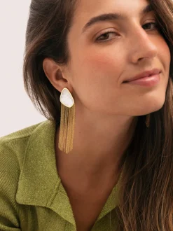 Pendientes Nácar Cascada Acero Baño Oro