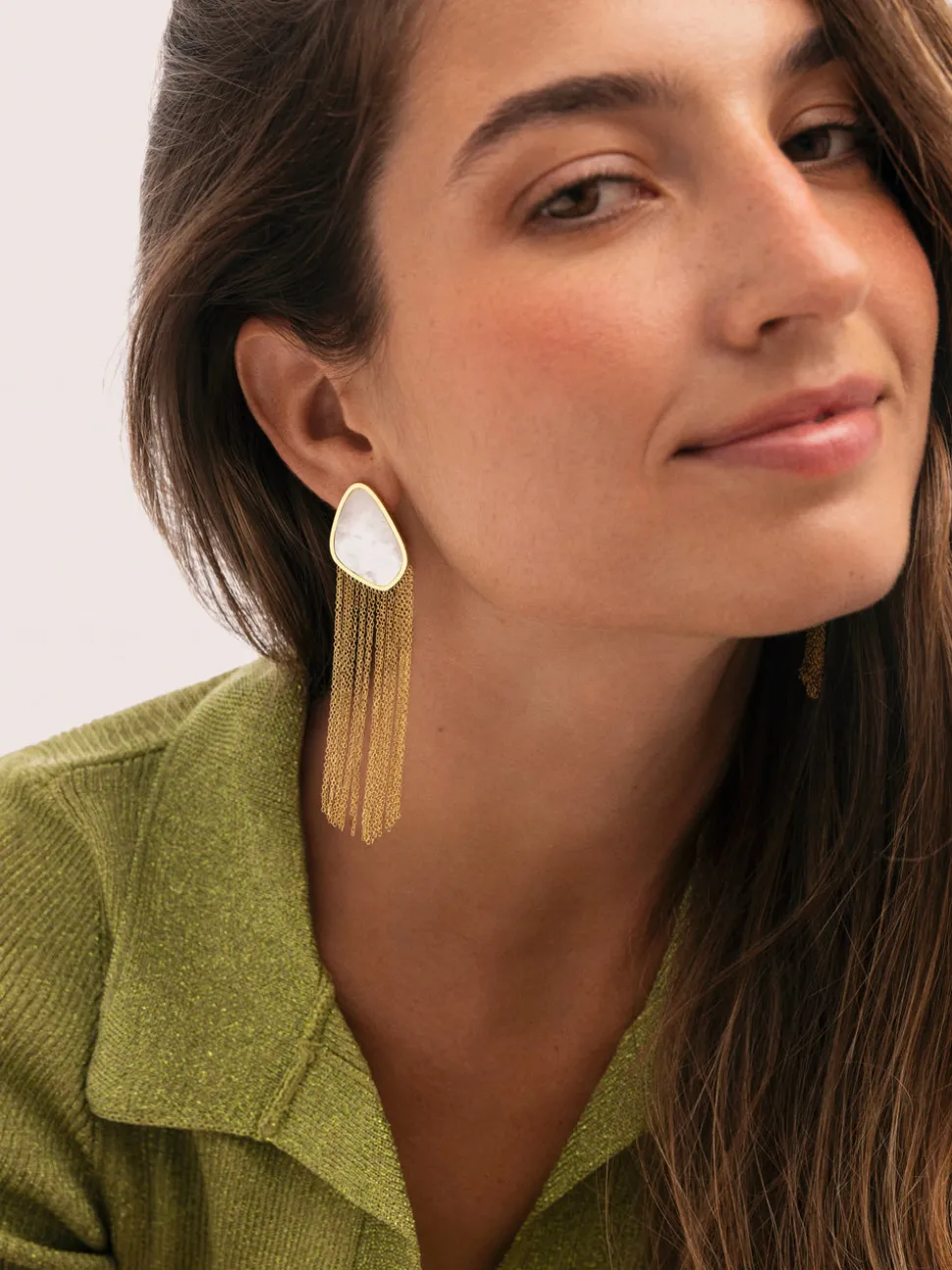 Pendientes Nácar Cascada Acero Baño Oro