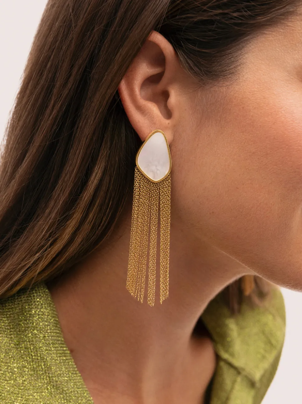 Pendientes Nácar Cascada Acero Baño Oro