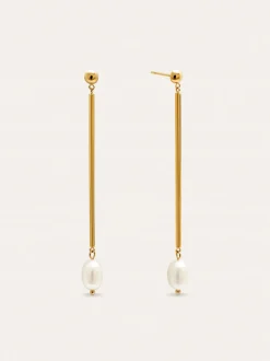 Pendientes Pearl Stick Acero Baño Oro