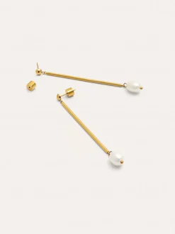 Pendientes Pearl Stick Acero Baño Oro