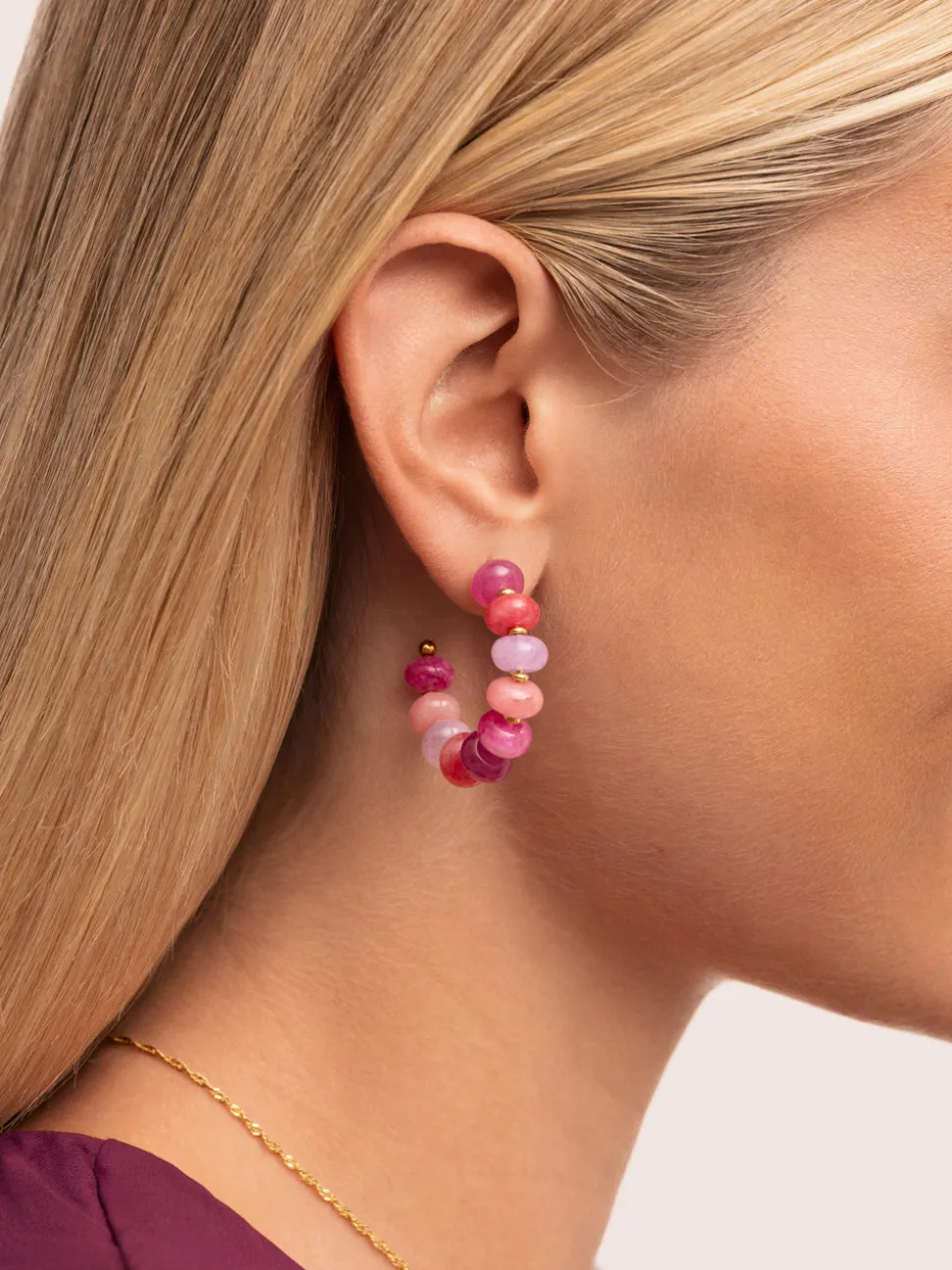 Pendientes Rosé Stones Acero Baño Oro