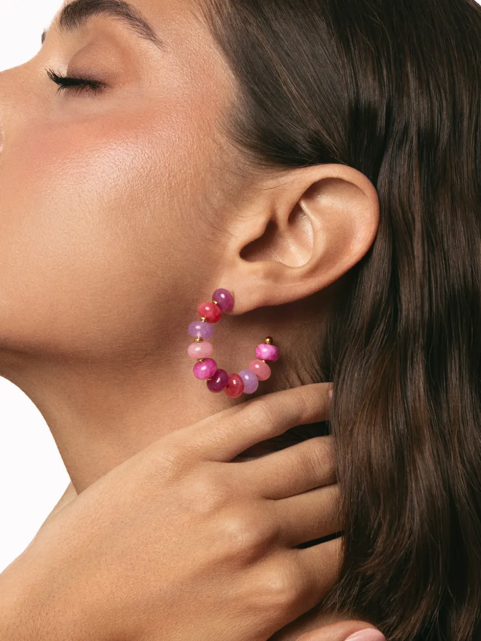 Pendientes Rosé Stones Acero Baño Oro