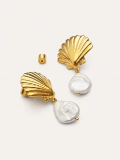 Pendientes Shelly Perla Acero Baño Oro