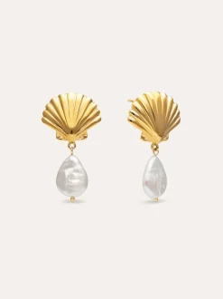 Pendientes Shelly Perla Acero Baño Oro