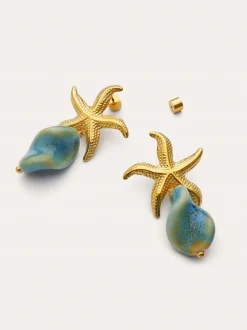 Pendientes Starfish Wave Acero Baño Oro