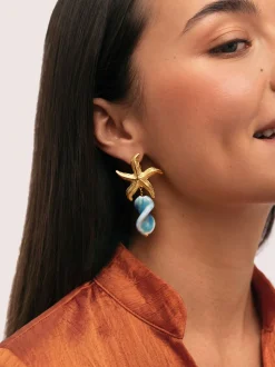 Pendientes Starfish Wave Acero Baño Oro