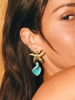 Pendientes Starfish Wave Acero Baño Oro