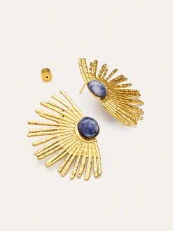 Pendientes Sunbeam Azul Acero Baño Oro