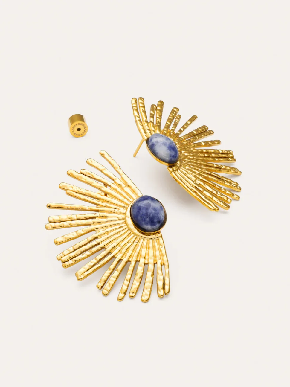 Pendientes Sunbeam Azul Acero Baño Oro