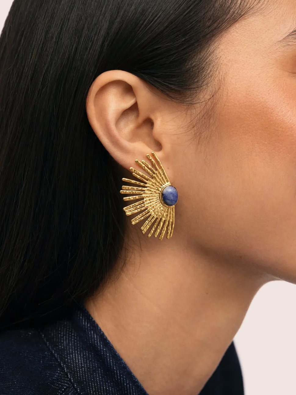 Pendientes Sunbeam Azul Acero Baño Oro