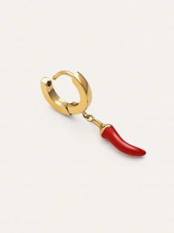Pendiente Suelto Aro Chili Enamel Acero Baño Oro