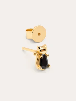 Pendiente Suelto Cat Black Baño Oro