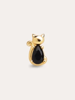 Pendiente Suelto Cat Black Baño Oro