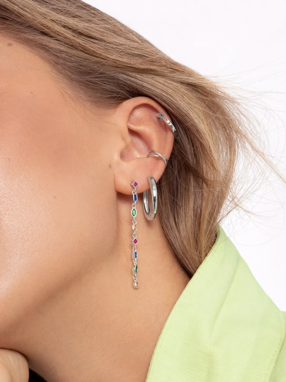 Pendiente Suelto Ear Cuff Cross Plata