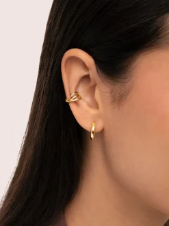 Pendiente Suelto Ear Cuff Triple Cross Baño Oro
