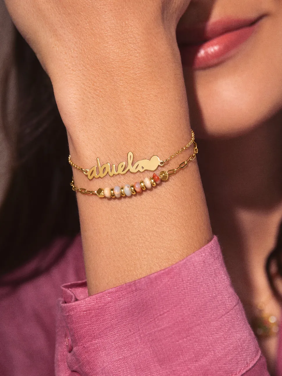 Pulsera Abuela Heart Plata Baño Oro