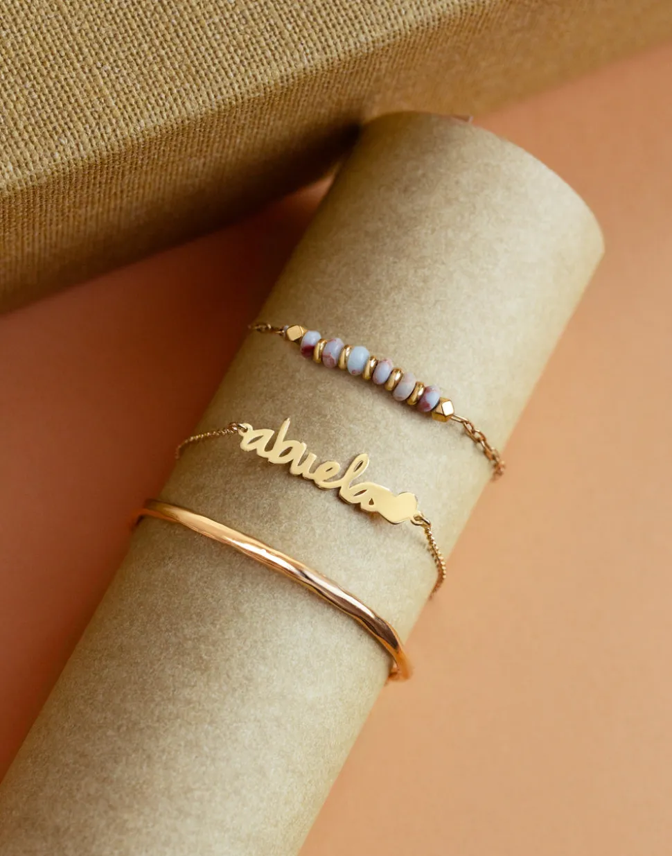 Pulsera Abuela Heart Plata Baño Oro