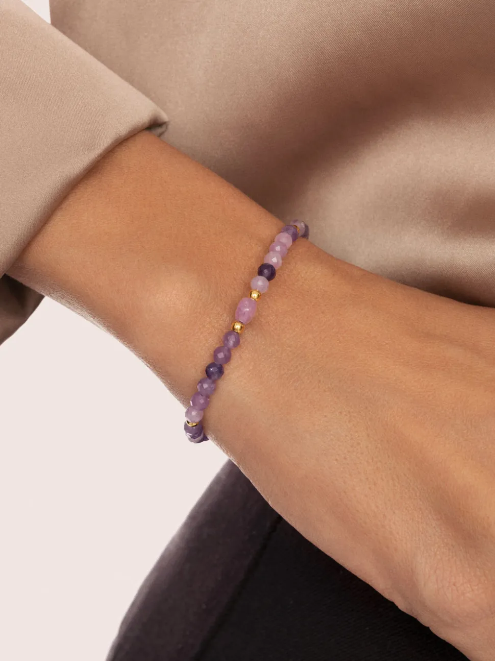 Pulsera Amulet Amatista Acero Baño Oro