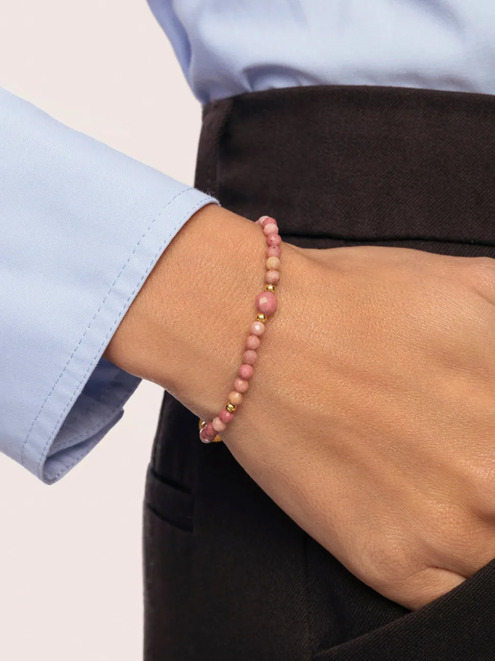 Pulsera Amulet Rodocrosita Acero Baño Oro