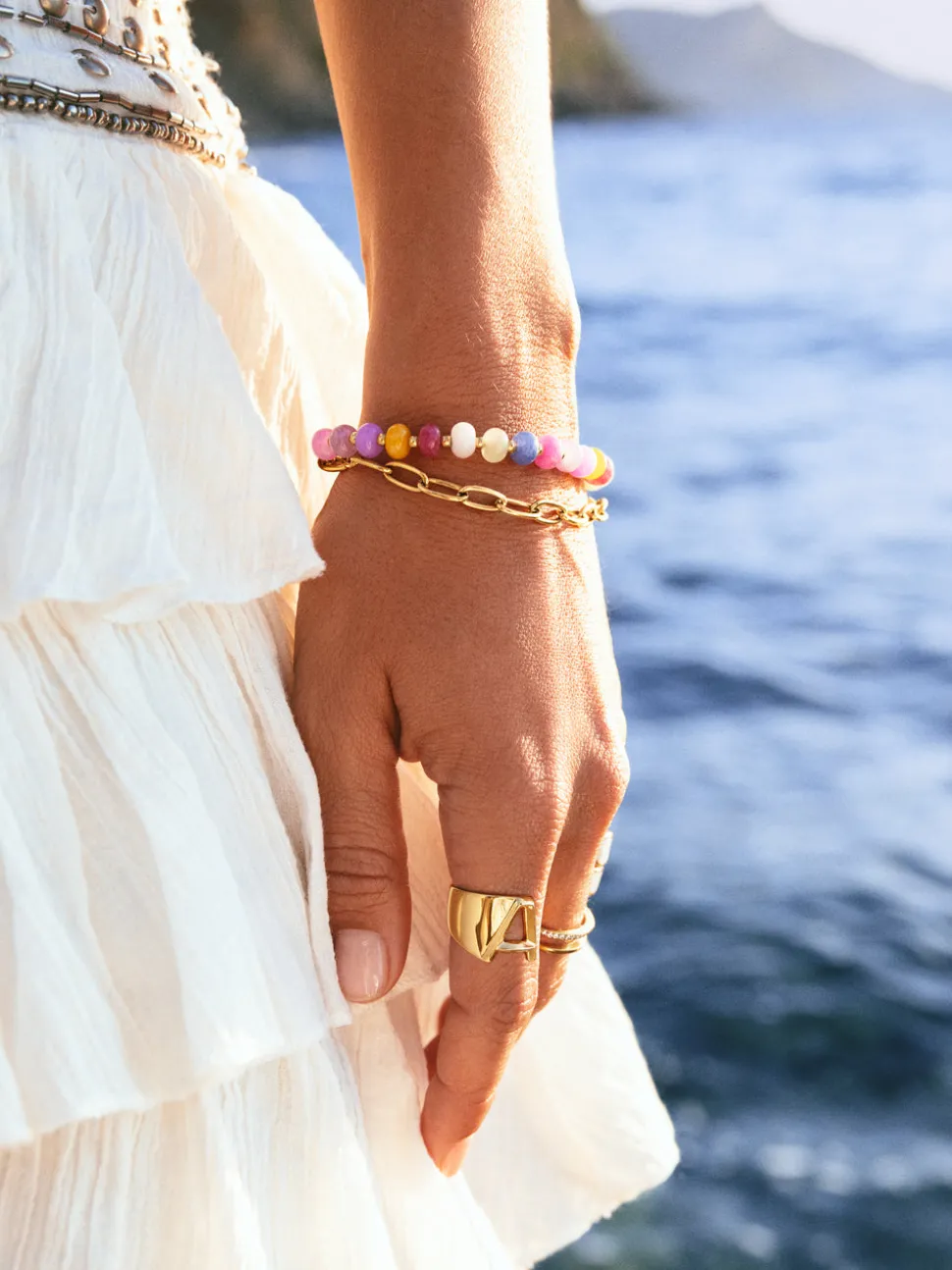 Pulsera Bali Chic Stones Acero Baño Oro