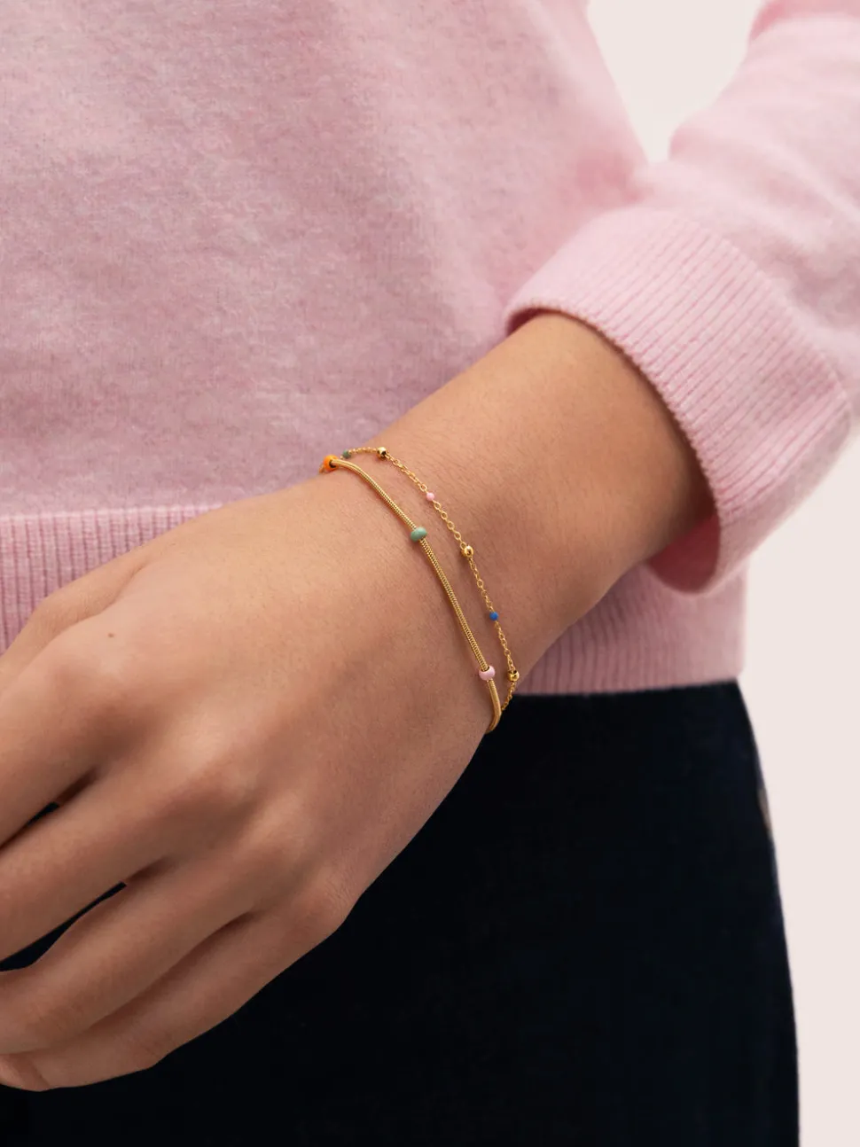 Pulsera Doble Carla Enamel Acero Baño Oro