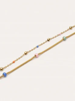 Pulsera Doble Carla Enamel Acero Baño Oro