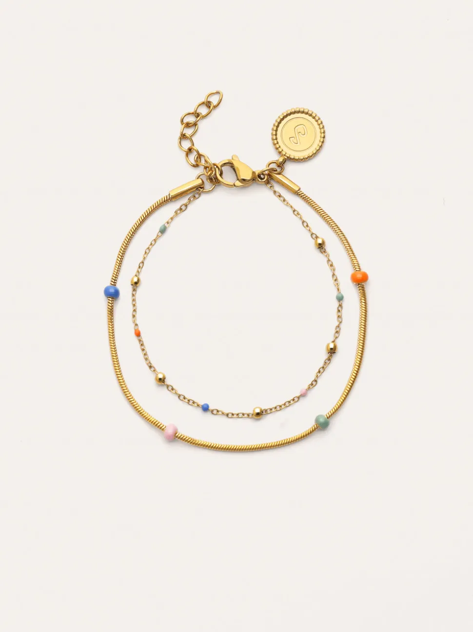 Pulsera Doble Carla Enamel Acero Baño Oro