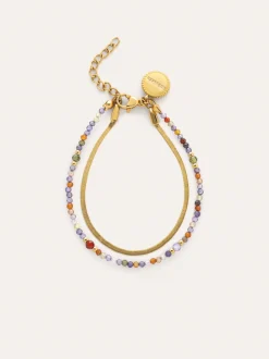 Pulsera Doble Crystals Lisse Acero Baño Oro