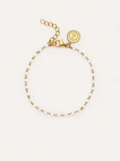 Pulsera Dots Enamel Blanco Acero Baño Oro