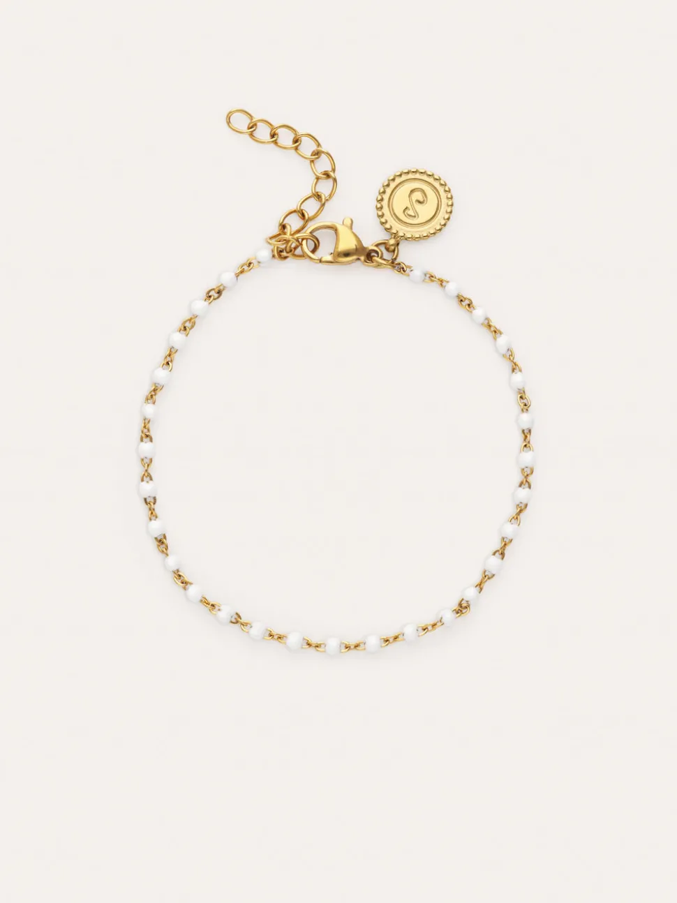 Pulsera Dots Enamel Blanco Acero Baño Oro