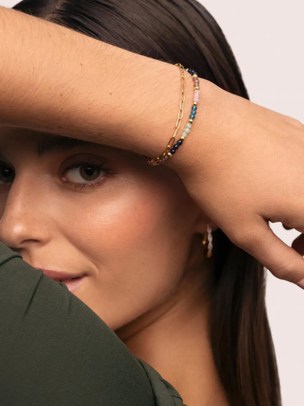 Pulsera Dye Dots Bruma Acero Baño Oro