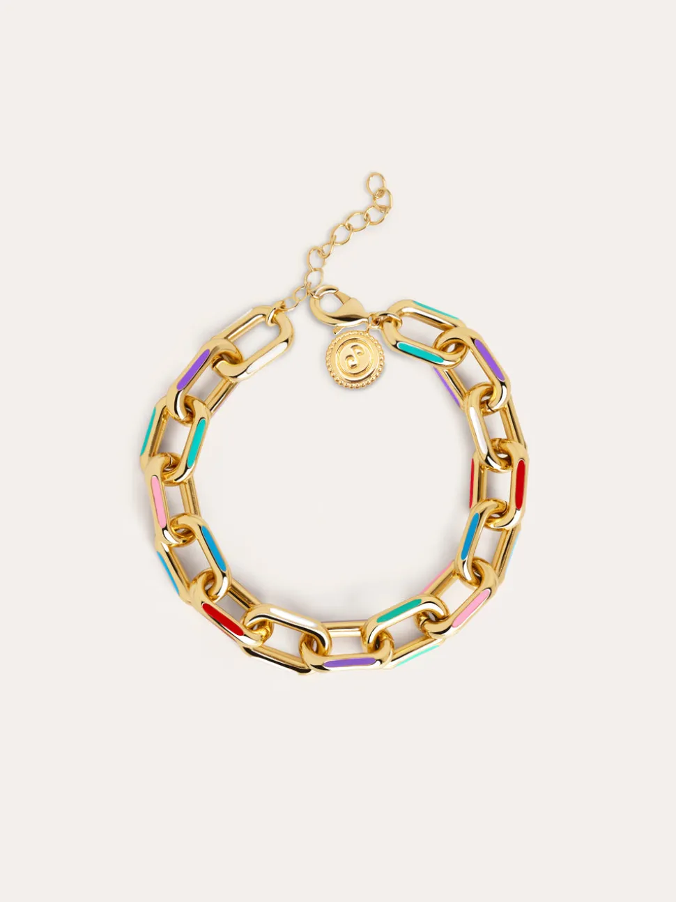 Pulsera Link Rainbow Enamel Acero Baño Oro