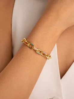 Pulsera Link Rainbow Enamel Acero Baño Oro