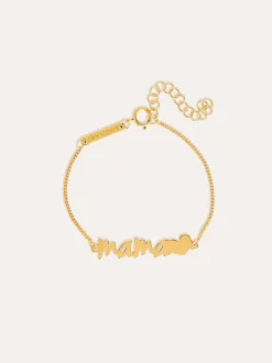 Pulsera Mamá Heart Plata Baño Oro