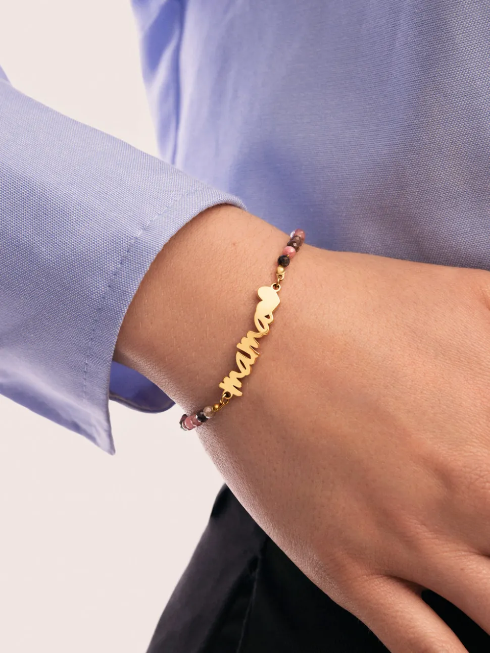 Pulsera Mamá Heart Tourmaline Acero Baño Oro