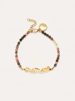 Pulsera Mamá Heart Tourmaline Acero Baño Oro