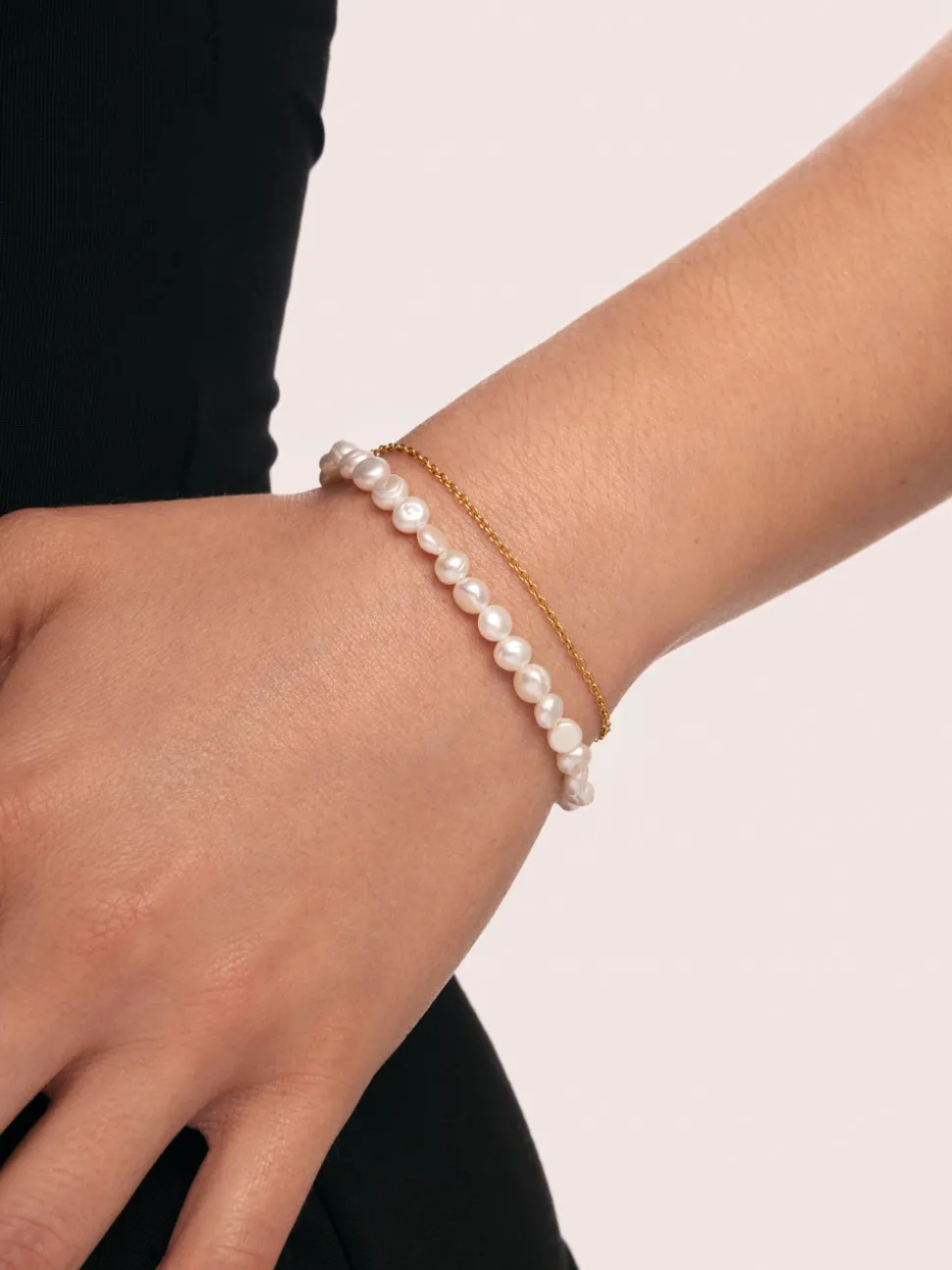 Pulsera Pearl Chain Acero Baño Oro