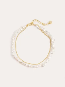 Pulsera Pearl Chain Acero Baño Oro