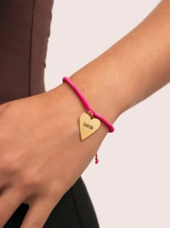 Pulsera Personalizada Corazón Pink Acero Baño Oro
