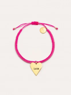 Pulsera Personalizada Corazón Pink Acero Baño Oro