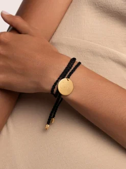 Pulsera Personalizada Dream Negra Plata Baño Oro
