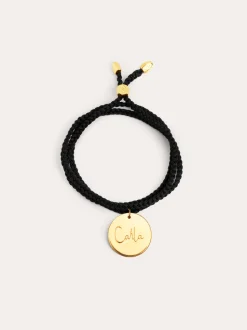 Pulsera Personalizada Dream Negra Plata Baño Oro