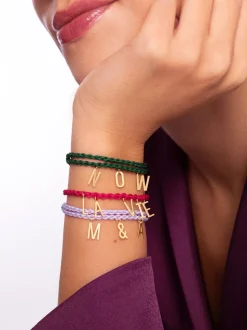 Pulsera Personalizada Fucsia Letters Plata Baño Oro