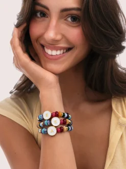 Pulsera Personalizada Letter Nácar Acero Baño Oro