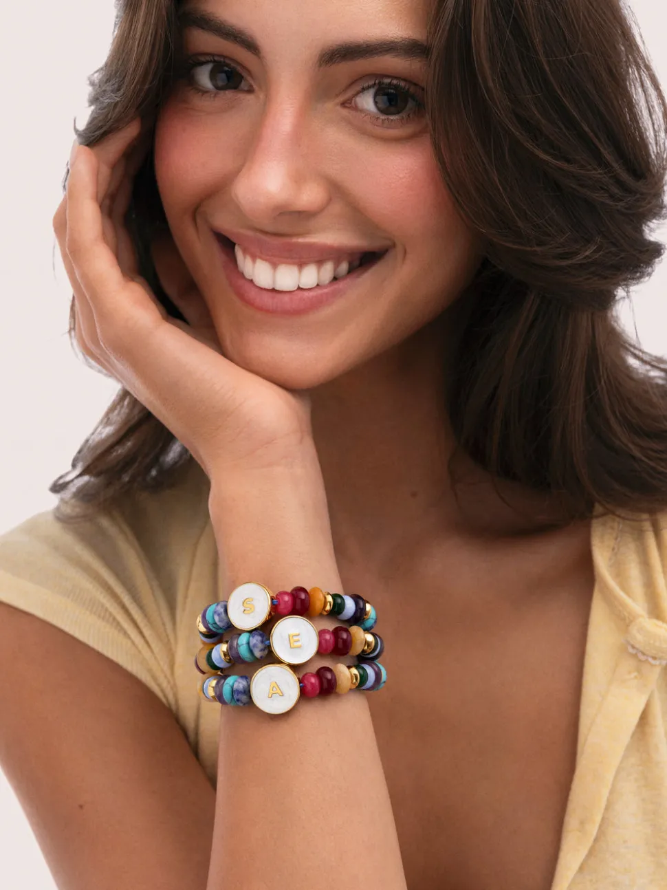 Pulsera Personalizada Letter Nácar Acero Baño Oro
