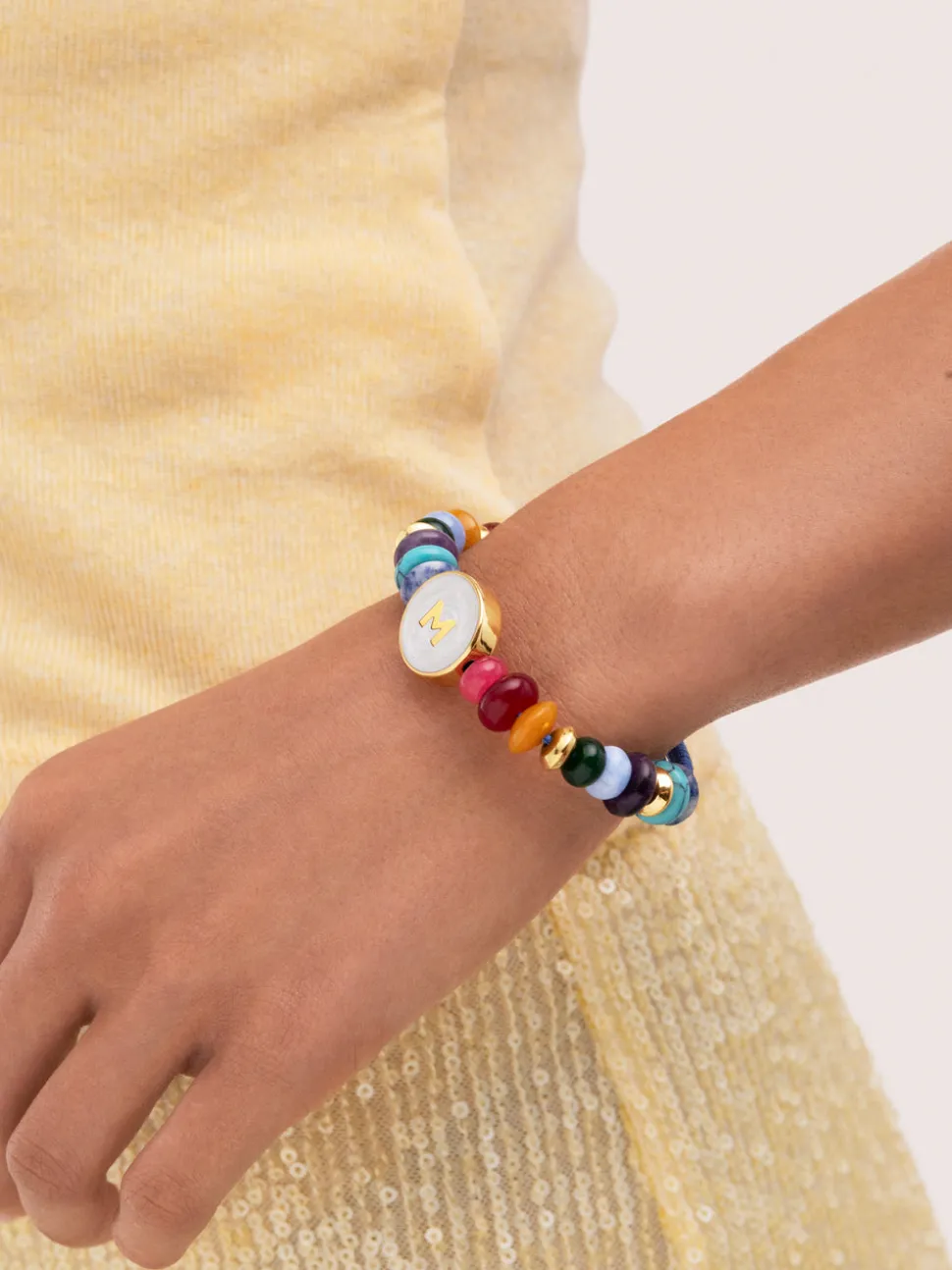 Pulsera Personalizada Letter Nácar Acero Baño Oro